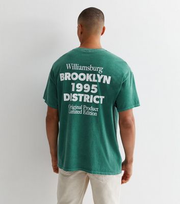Men's Green Brooklyn Print Relaxed Fit Cotton T-Shirt New Look