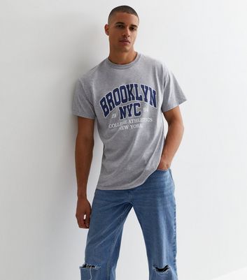 Men's Grey Marl Brooklyn Logo T-Shirt New Look