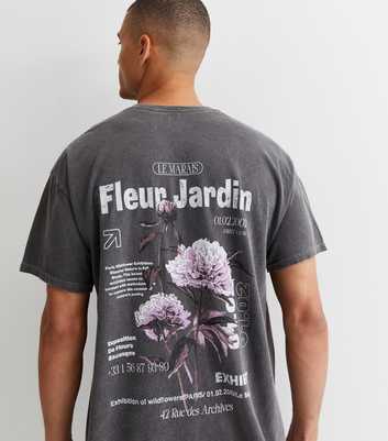 Dark Grey Fleur Jardin Print Relaxed Fit Cotton T-Shirt