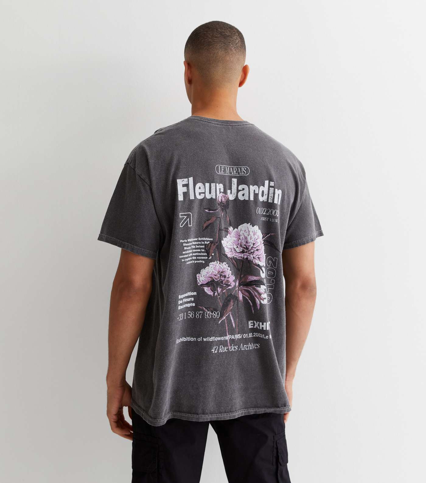 Dark Grey Fleur Jardin Print Relaxed Fit Cotton T-Shirt Image 5