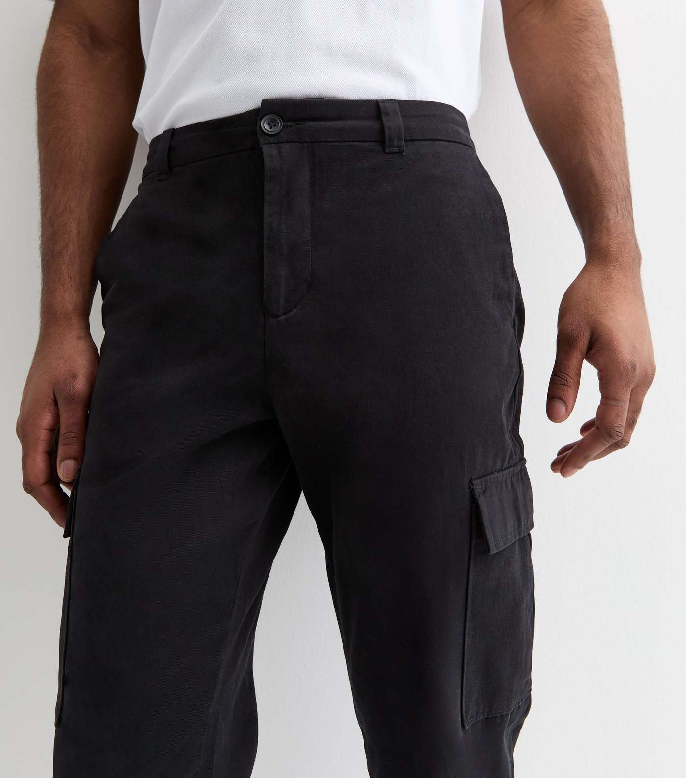 Black Cotton Cargo Trousers Image 2