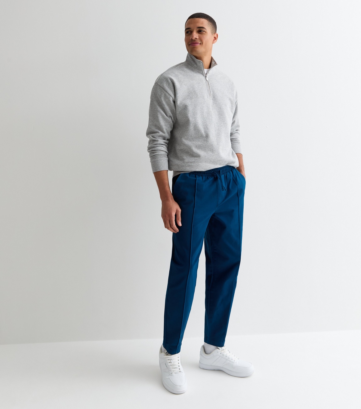 Men's Navy Relaxed Smart Woven Pintuck Joggers New Look