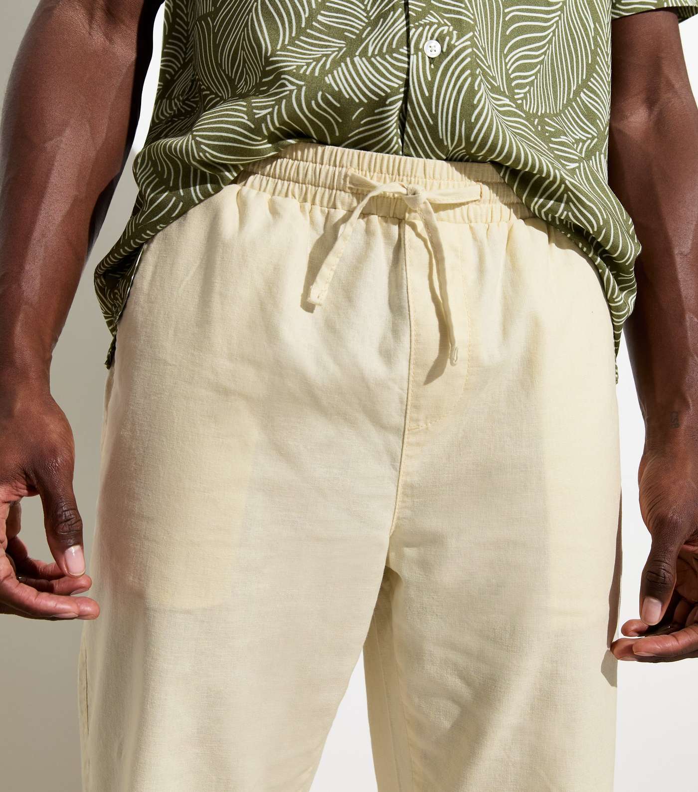 Cream Linen Blend Pull On Trousers Image 2