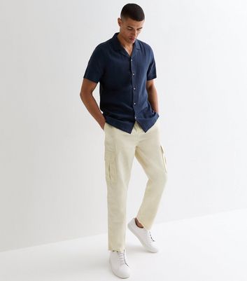 Men's Stone Linen Blend Cargo Trousers New Look