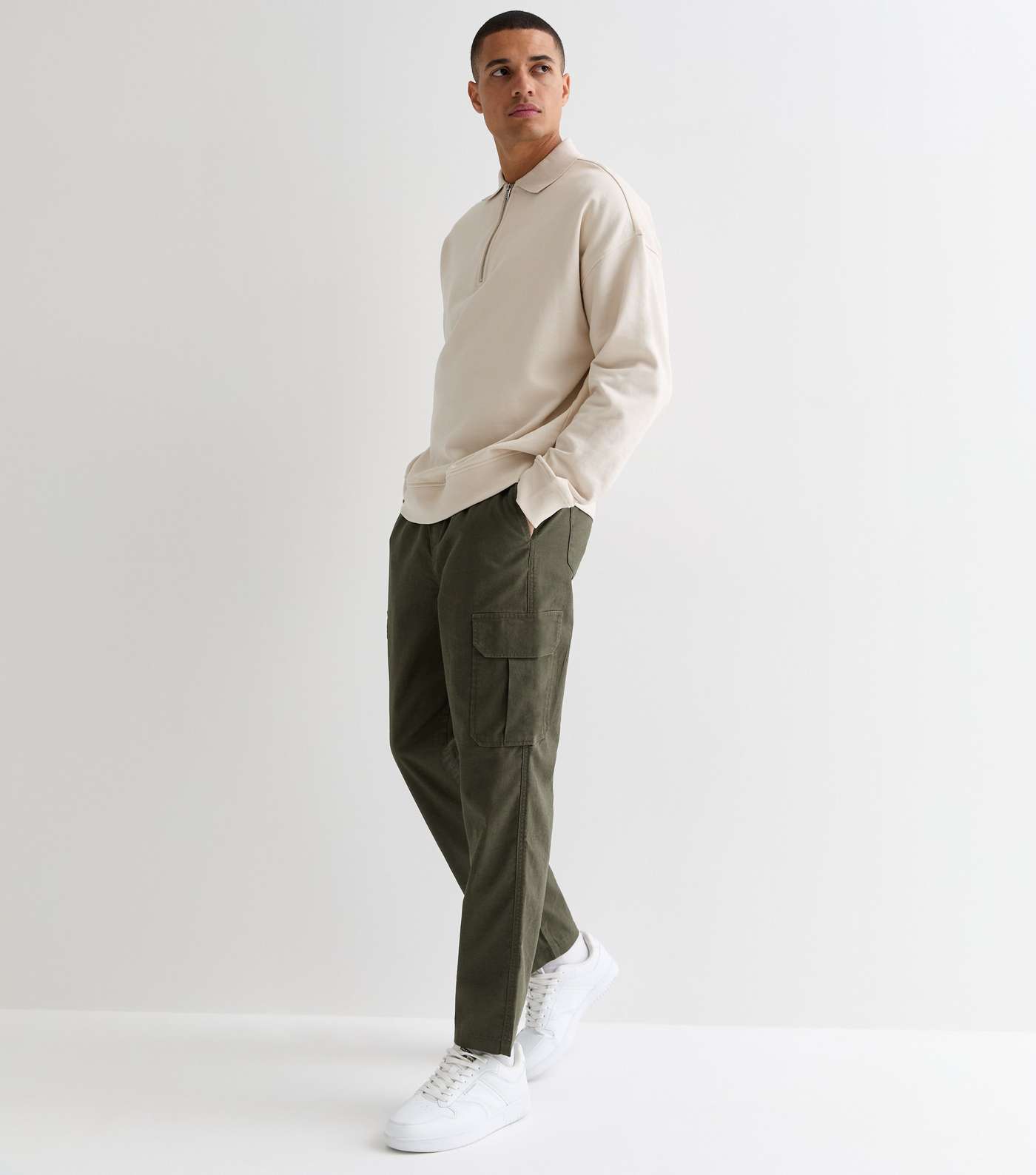 Khaki Linen Blend Cargo Trousers