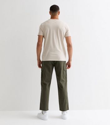 Men's Khaki Linen Blend Cargo Trousers New Look
