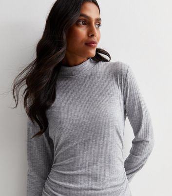 Grey ribbed clearance high neck top