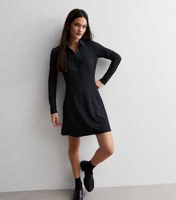 Black Crinkle Jersey Mini Shirt Dress