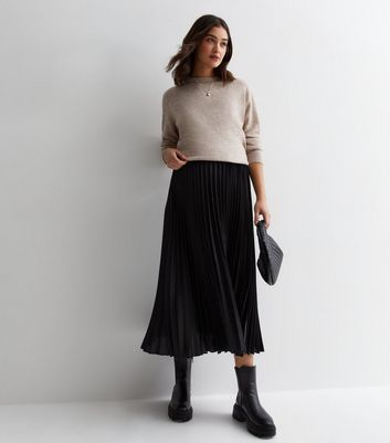 Maternity Black Satin Pleated Midi Skirt New Look
