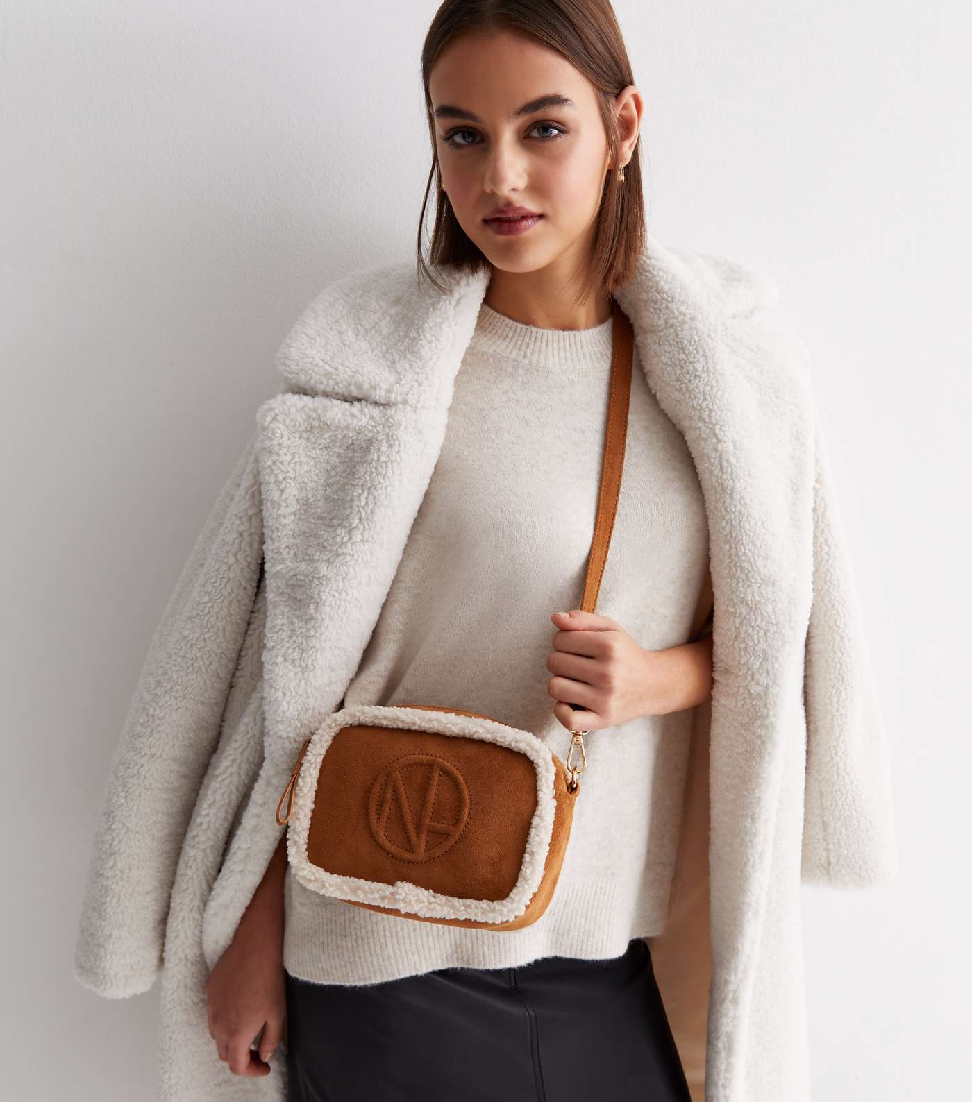 Tan Suedette Borg Piped Cross Body Bag Image 2