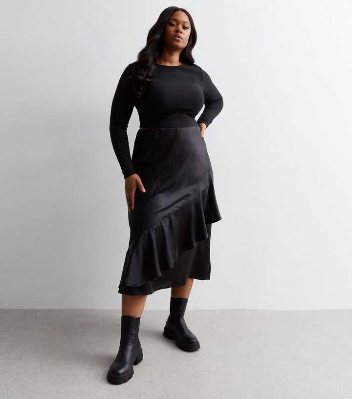 Black Satin Skirt Plus Size Black Midi Skirt Black Satin Skirt