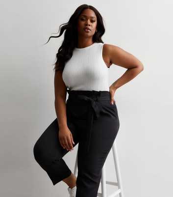 Curves Black High Waist Paperbag Trousers