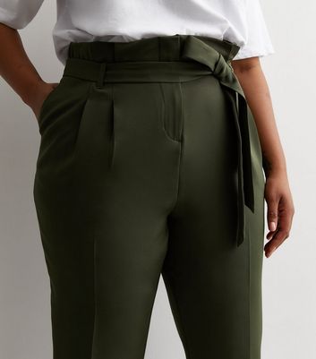 Curves Khaki High Waist Paperbag Trousers New Look