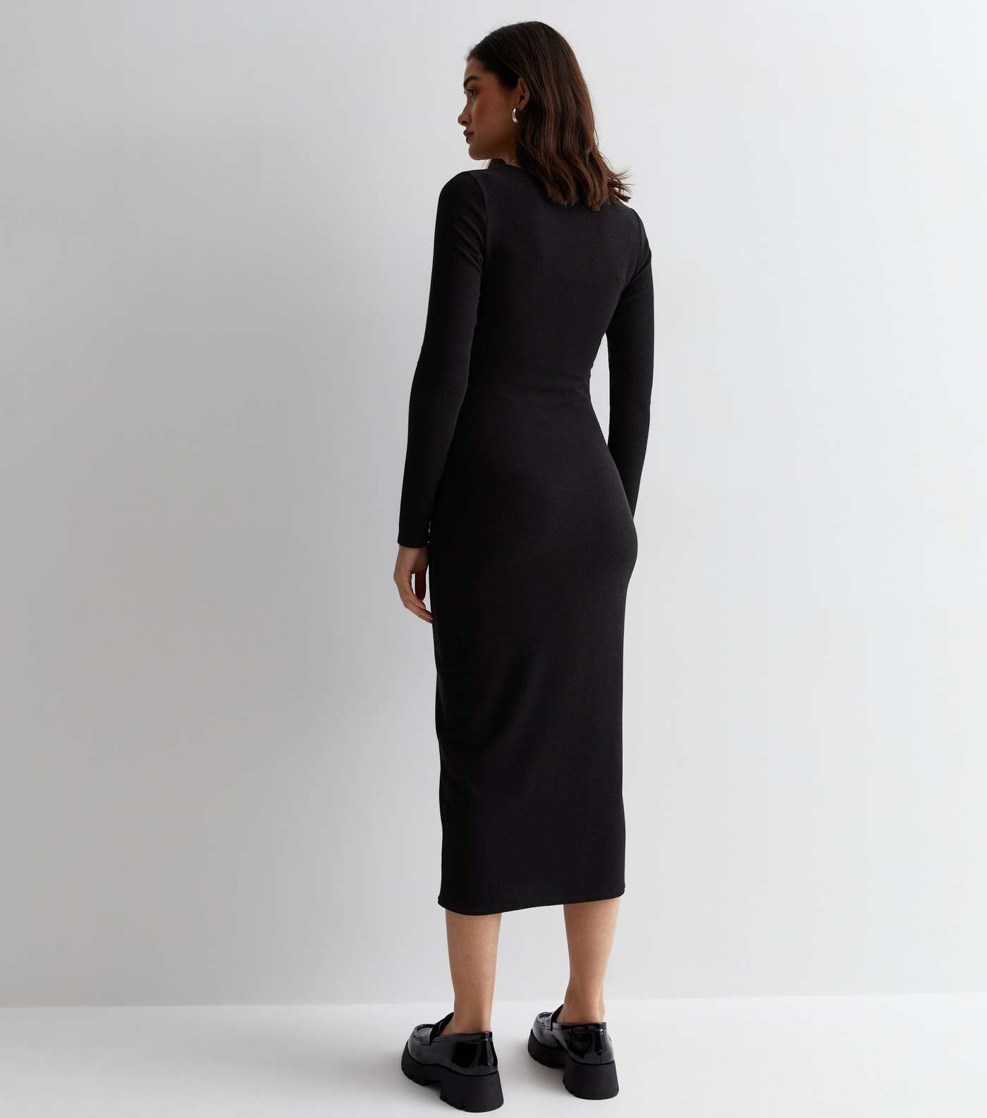 Maternity Black Ribbed Jersey Long Sleeve Midi Dress Image 4