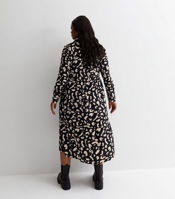 Curves Black Abstract Print Midi Shirt Dress New Look