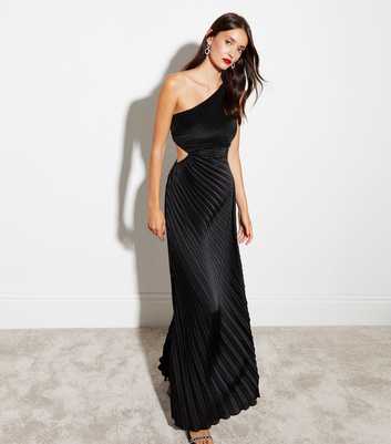 Cameo Rose Black Pleated One Shoulder Maxi Dress