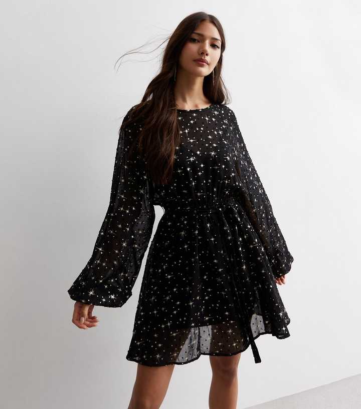 coco chanel mini black dress Light Up The Night Rhinestone Star Mini Dress