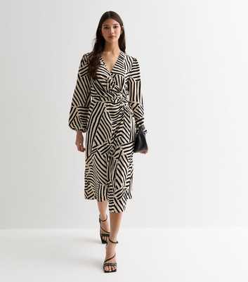 Gini London Geometric Stripe Wrap Midi Dress