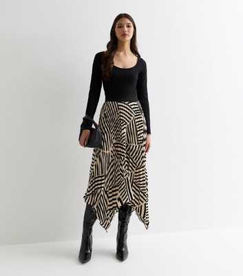 Gini London Cream Stripe Asymmetric Midi Skirt