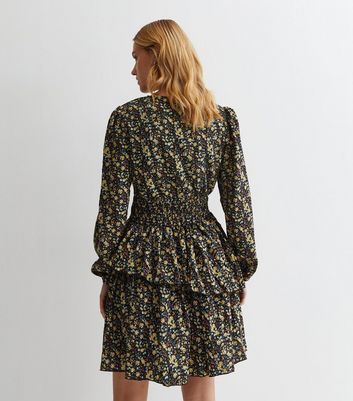 Gini London Multicoloured Floral Ditsy Print Shirred Waist Mini Dress New Look