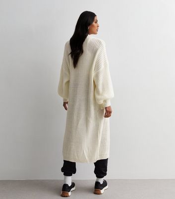 Gini London White Chunky Knit Long Cardigan New Look