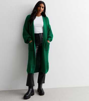 Gini London Green Chunky Knit Long Cardigan