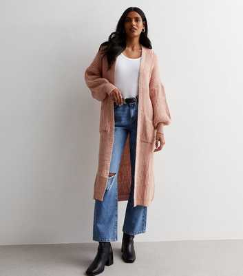 Gini London Pale Pink Chunky Knit Long Cardigan