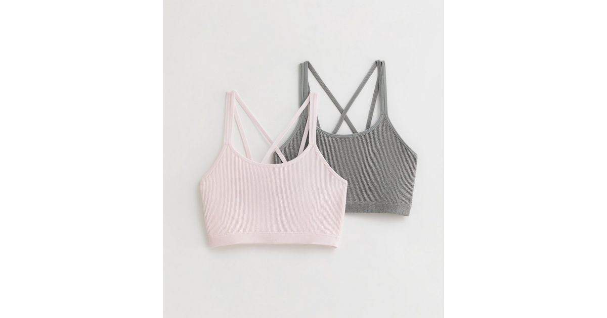 2-pack Bra Tops - Light pink/light gray melange - Ladies