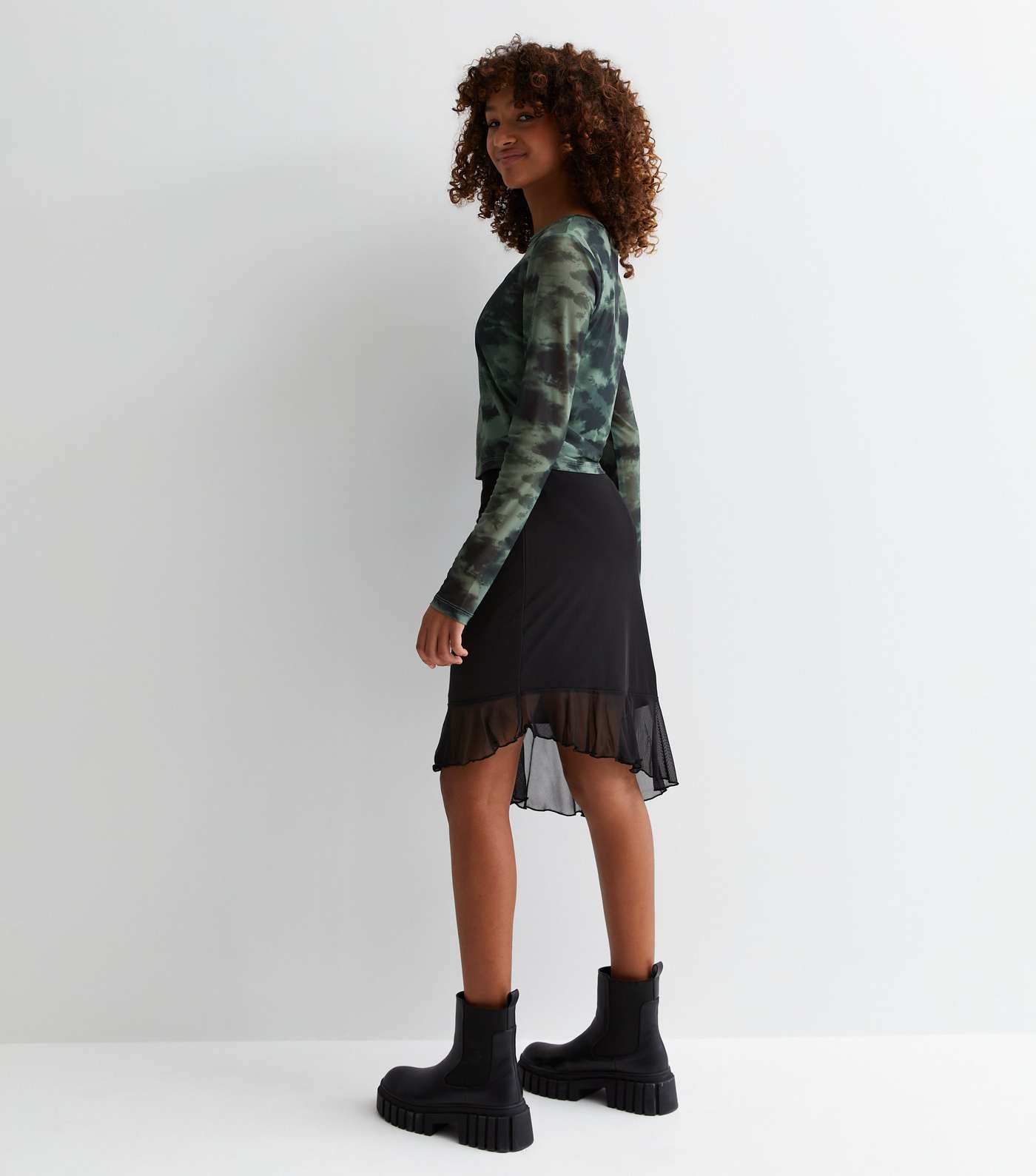Girls Black Mesh Asymmetric Skirt Image 4