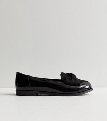 Black patent loafers with bow on sale