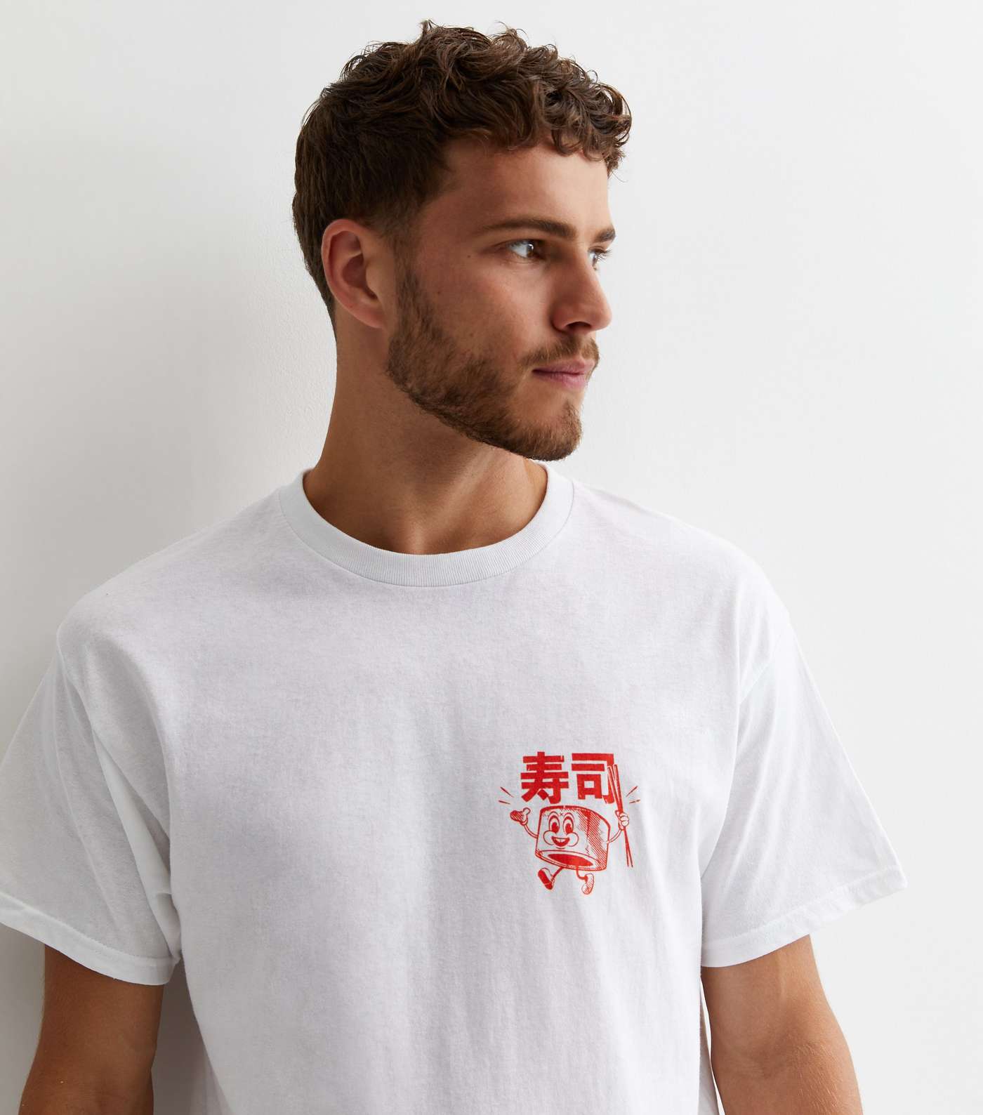 White Cotton Sushi Front and Back Logo Oversized T-Shirt Image 5