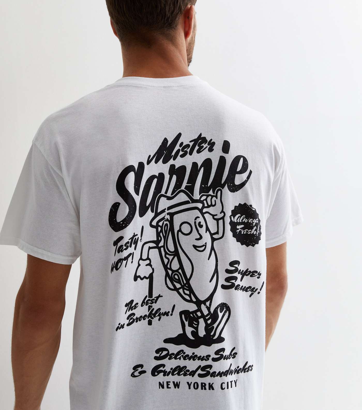 White Cotton Sarnie Front and Back Logo Oversized T-Shirt Image 4
