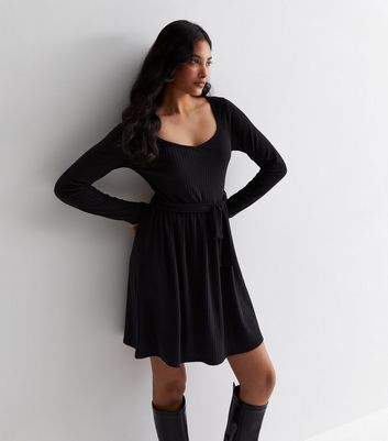 Black Hollow-Out V-Neck Mini Dress