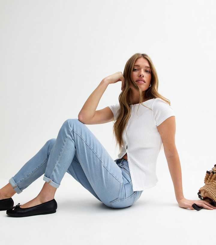 Pale Blue High Waist Tori Mom Jeans