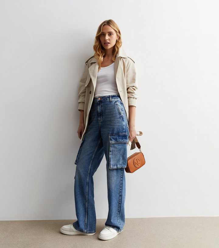 New Look wide leg cargo jean in blue wash