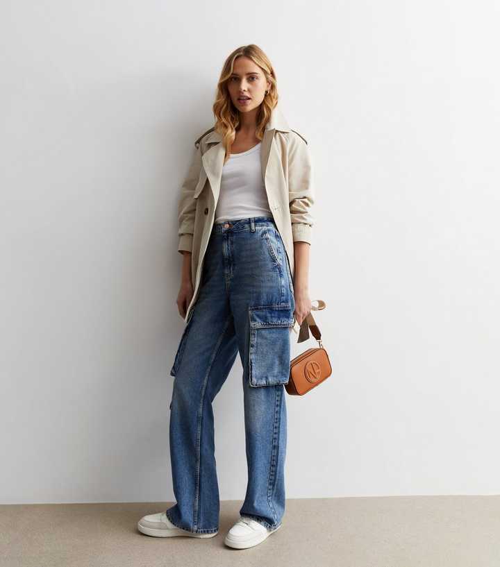 Blue Vintage Tint Wide Leg Cargo Jeans