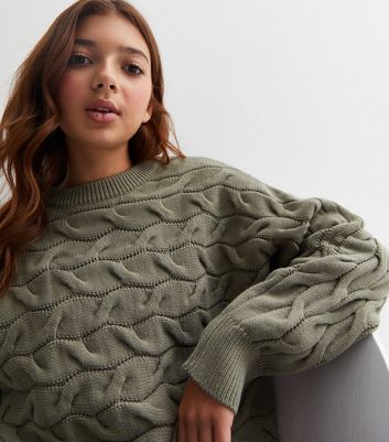 Olive cable shop knit sweater