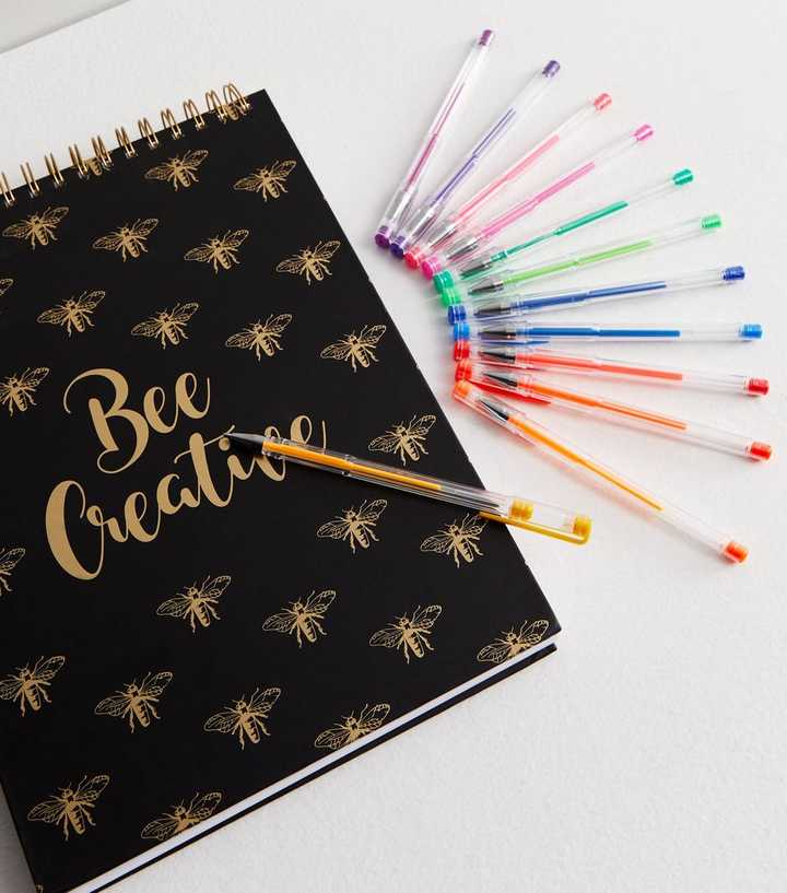 New Look Black Bee Print Sketchbook Pens And Stickers Set