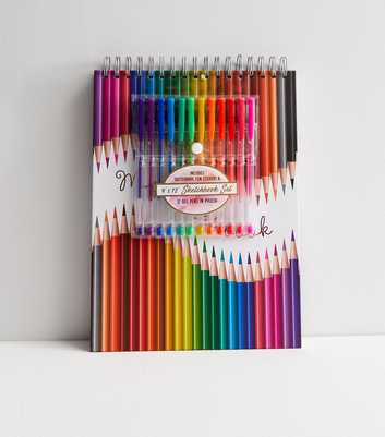 Multicoloured Sketch Book and Gel Pens Set