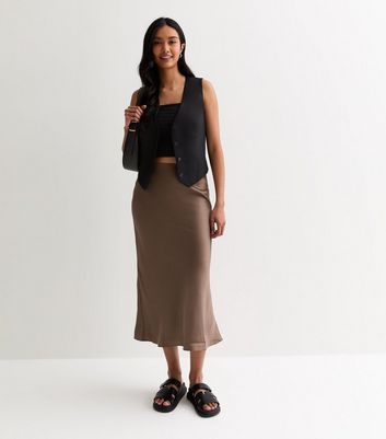 Mink Satin Midi Skirt New Look