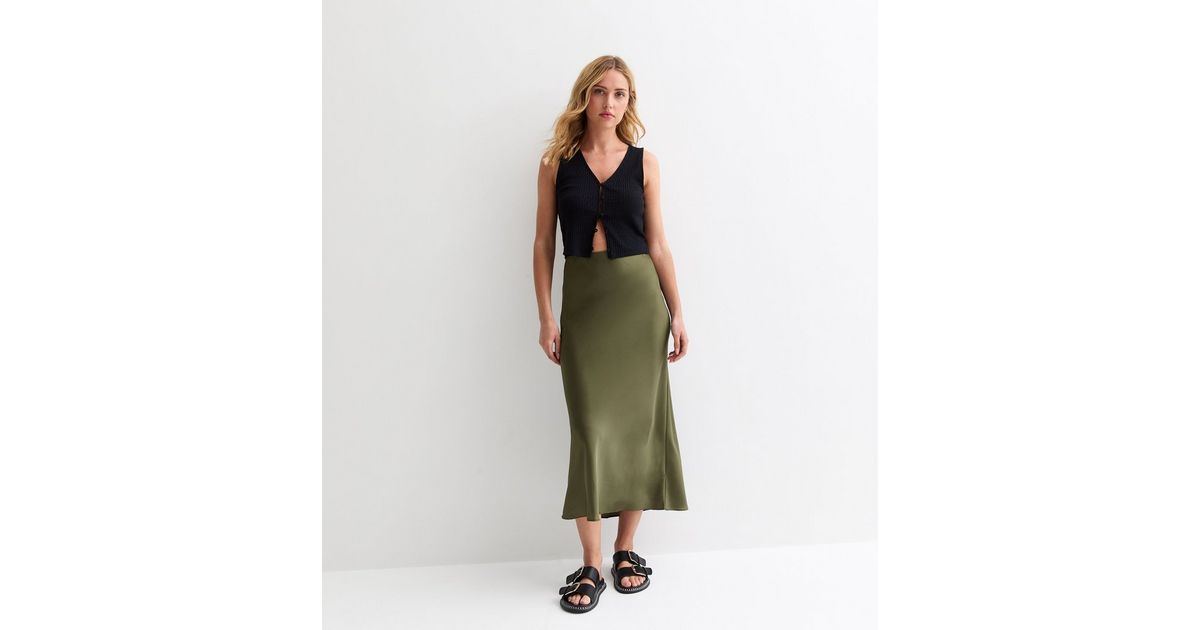 Checks Midi Skirt Olive