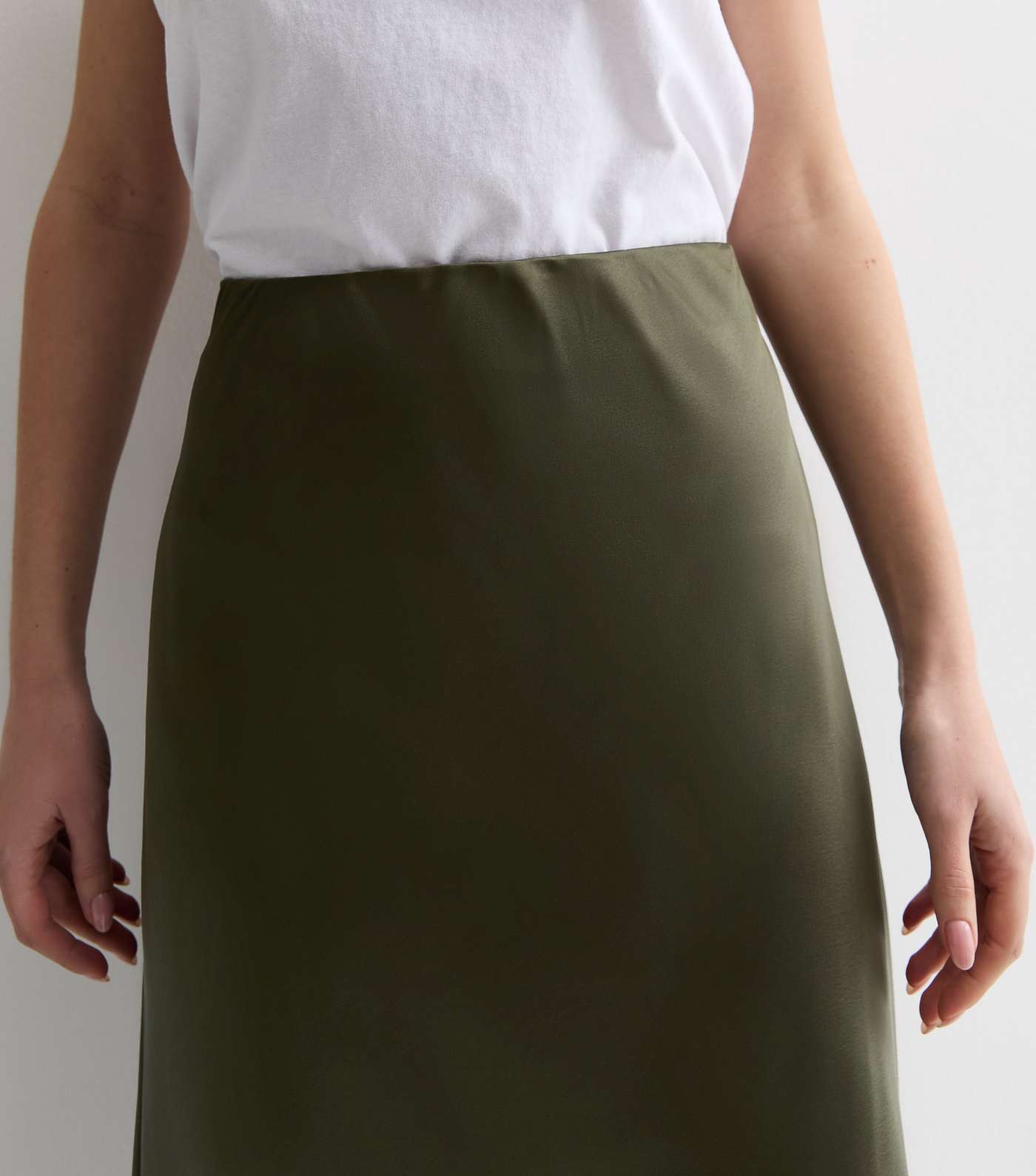 Olive Satin Midi Skirt Image 2