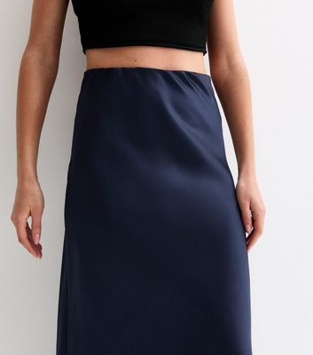 New look petite satin 2024 midi skirt in navy