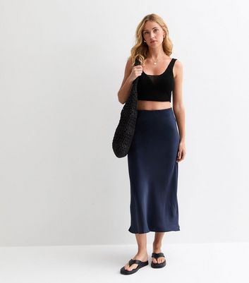 Mid length satin outlet skirts navy