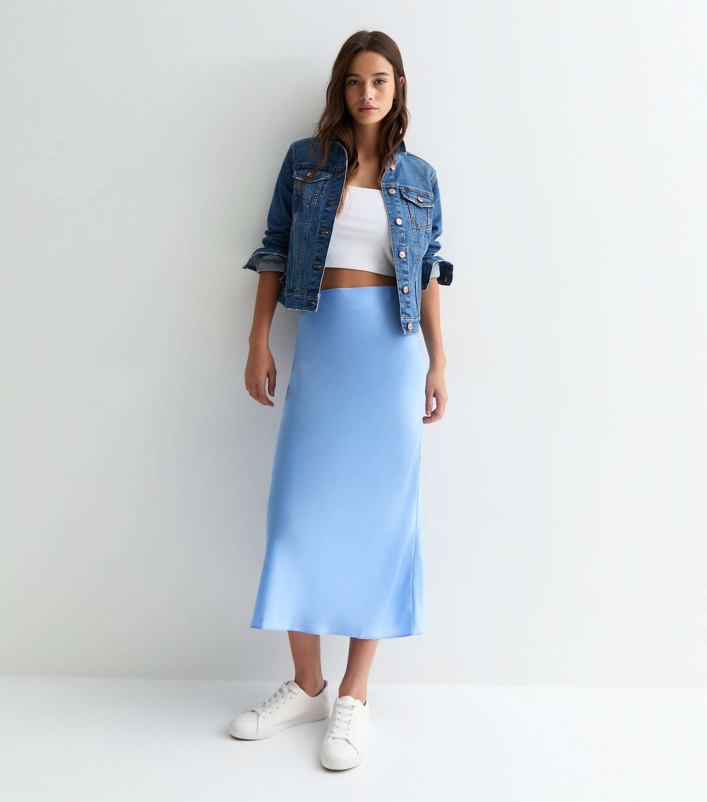 Light Blue Satin Midi Skirt Image 2