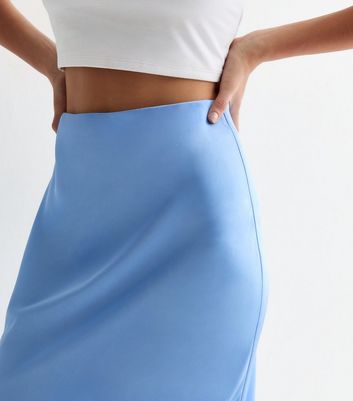 Light Blue Satin Midi Skirt New Look