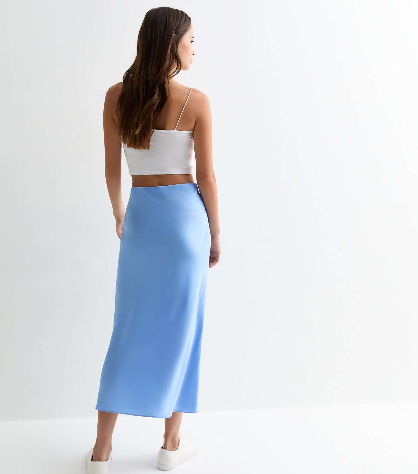 Light Blue Satin Midi Skirt Image 4