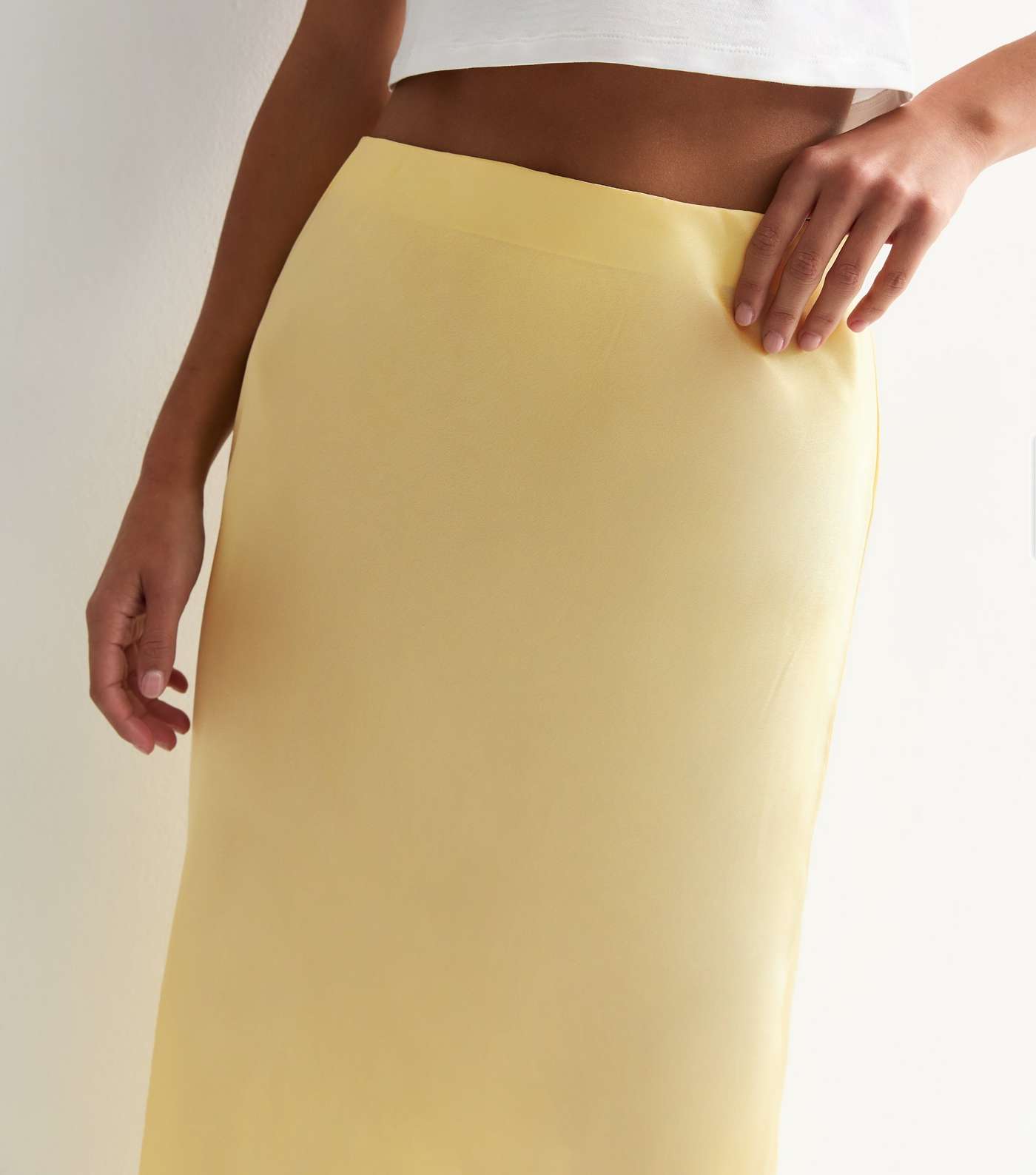 Pale Yellow Satin Midi Skirt Image 3