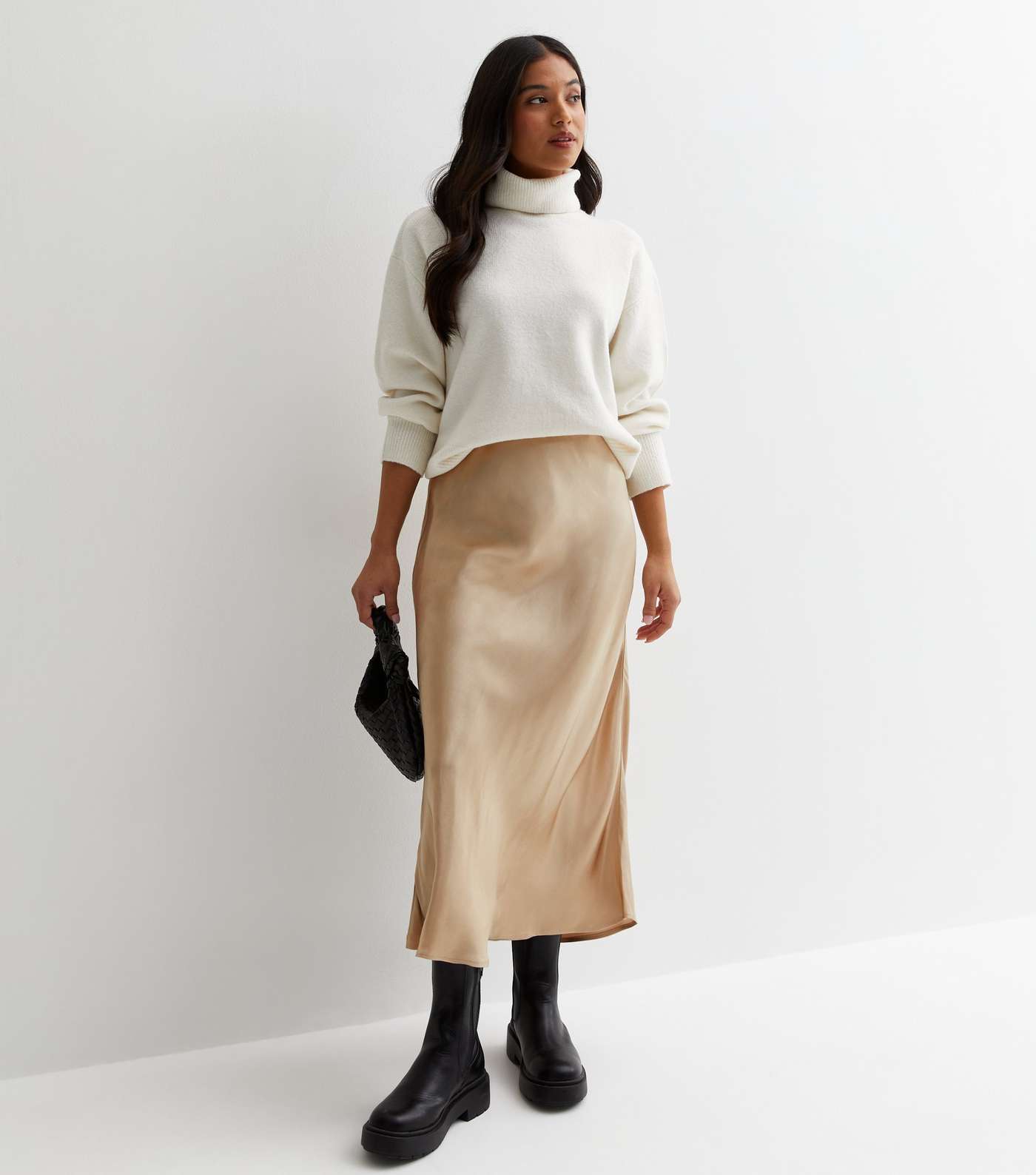 Petite Gold Satin Midaxi Skirt Image 3