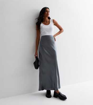 Dark Grey Satin Maxi Skirt